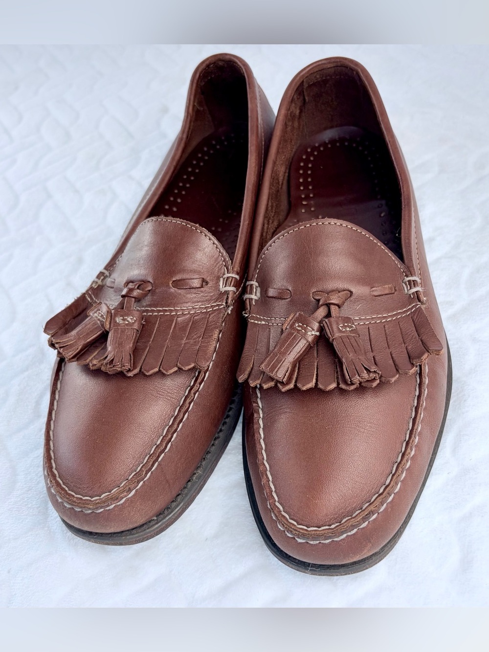 Vintage Dexter Brown Leather Tassel Kiltie Loafers Men Size 10 Eclectic Grandpa